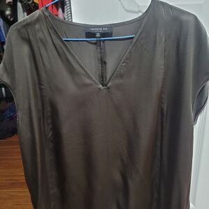 Lafayette 148 New York Brown V-Neck Silk Blend Blouse